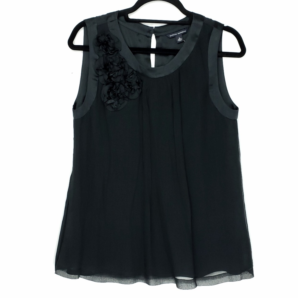 NWT! Banana Republic Black Pleated Silk Tank Top M